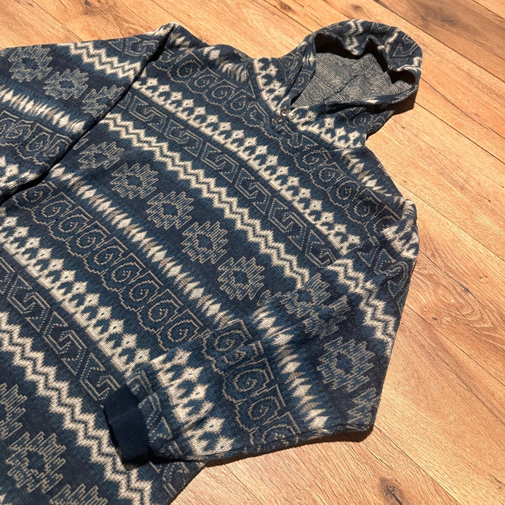 Vintage Impact Blue Southwestern Tribal Baja‎ Hoodie Mens XL